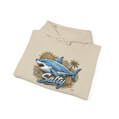 Salty White Shark Surf graphic Hoodie | Beach Palm Sun Ocean Illustration