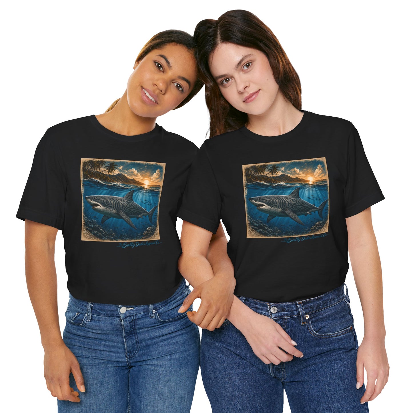 Great White Sunset Graphic Tee — Ocean Surf Adventure Shirt