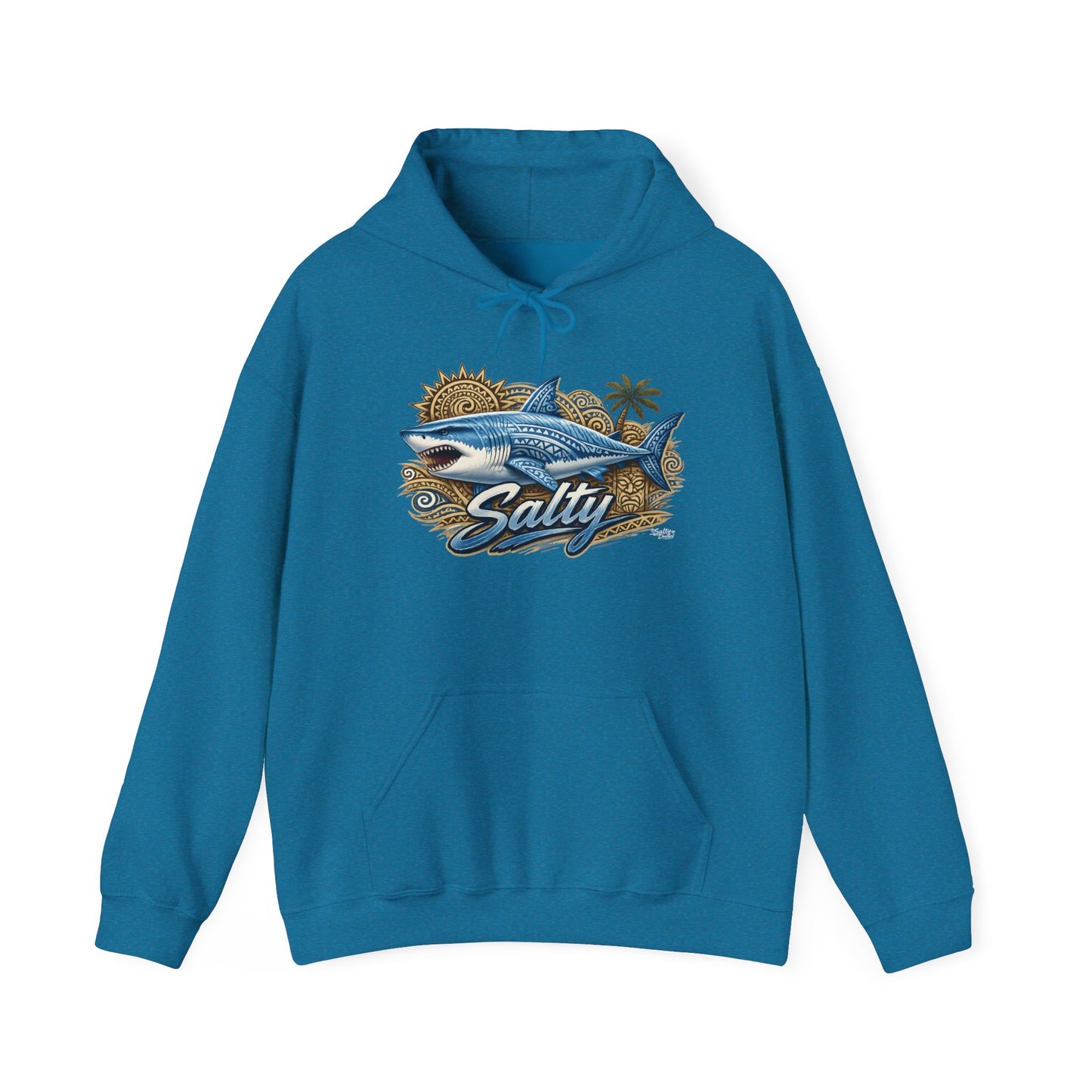 Salty White Shark Surf graphic Hoodie | Beach Palm Sun Ocean Illustration