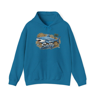 Salty White Shark Surf graphic Hoodie | Beach Palm Sun Ocean Illustration