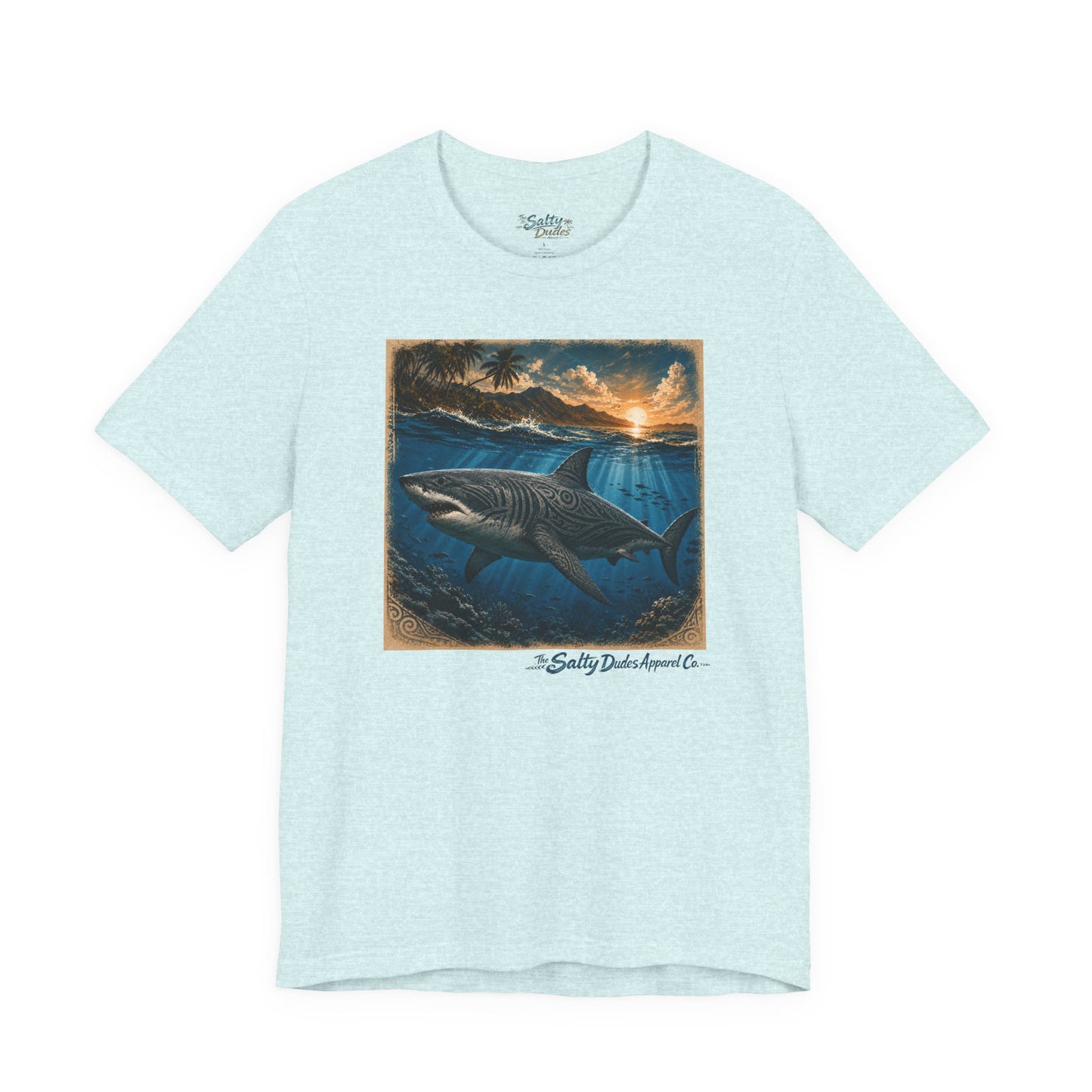 Great White Sunset Graphic Tee — Ocean Surf Adventure Shirt