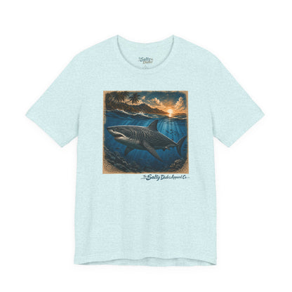 Great White Sunset Graphic Tee — Ocean Surf Adventure Shirt