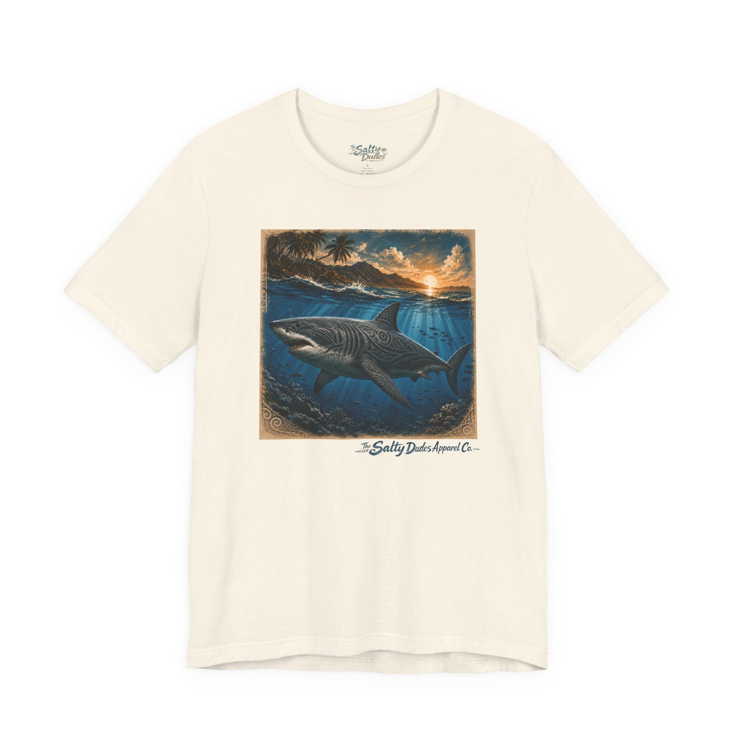 Great White Sunset Graphic Tee — Ocean Surf Adventure Shirt