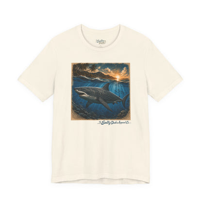 Great White Sunset Graphic Tee — Ocean Surf Adventure Shirt
