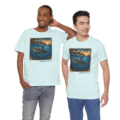 Great White Sunset Graphic Tee — Ocean Surf Adventure Shirt