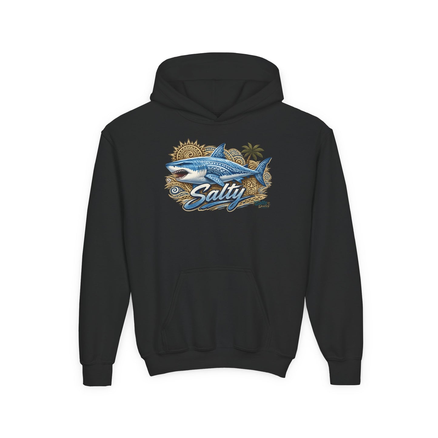 Youth Hoodie — 'Salty' Shark Surf Graphic