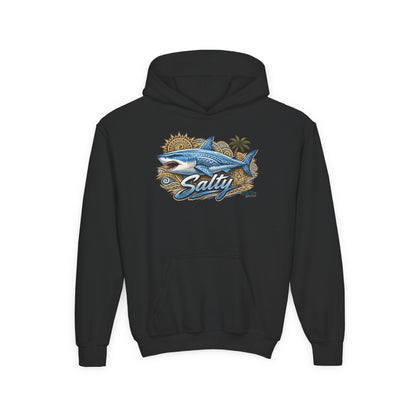 Youth Hoodie — 'Salty' Shark Surf Graphic