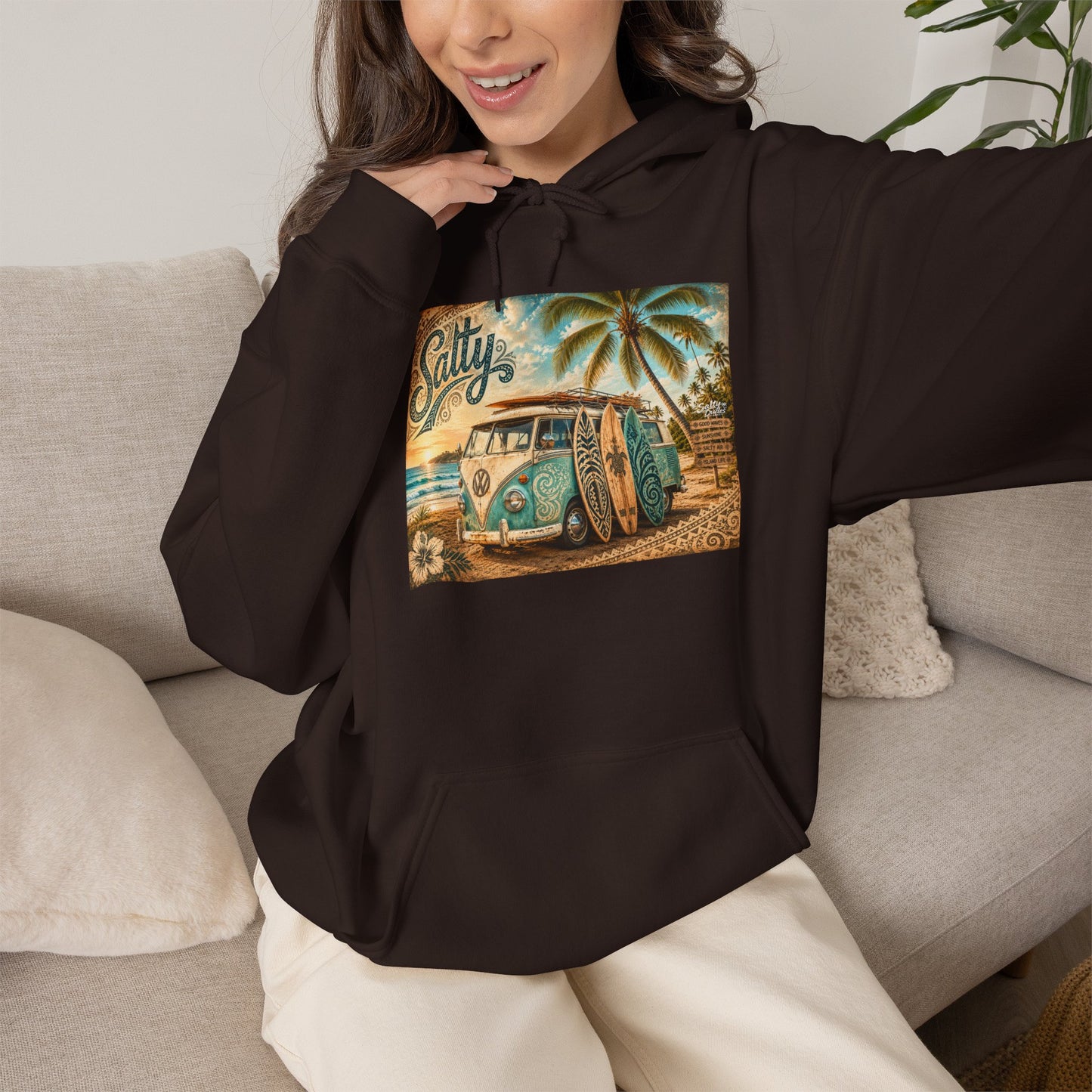 Vintage Salty Surf Hoodie — Retro VW Van Beach Pullover