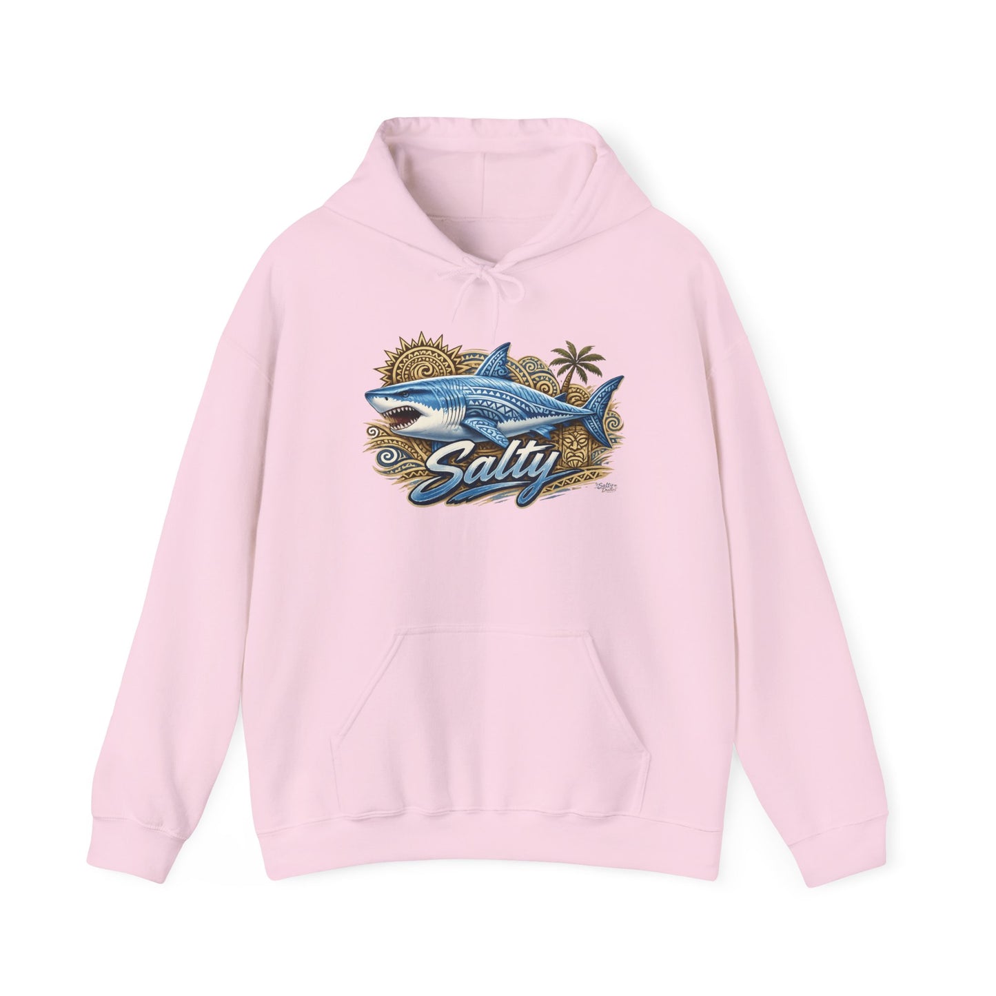 Salty White Shark Surf graphic Hoodie | Beach Palm Sun Ocean Illustration