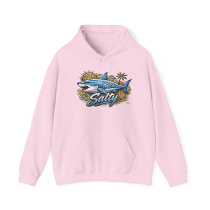 Salty White Shark Surf graphic Hoodie | Beach Palm Sun Ocean Illustration