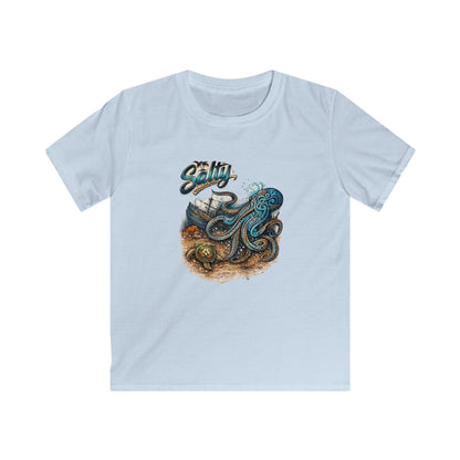 Kids Tee – Colorful Octopus Beach Illustration with "Salty" Script