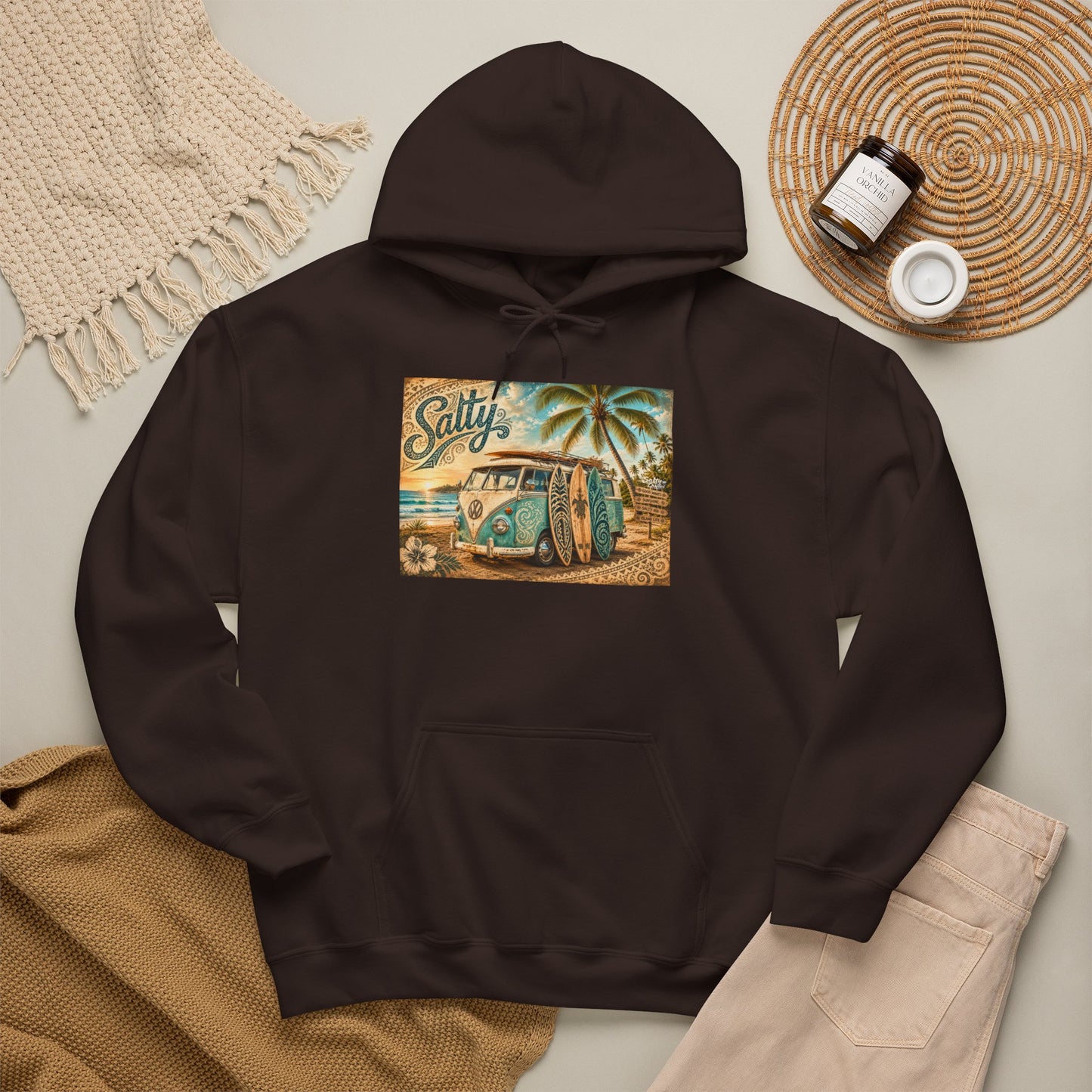 Vintage Salty Surf Hoodie — Retro VW Van Beach Pullover