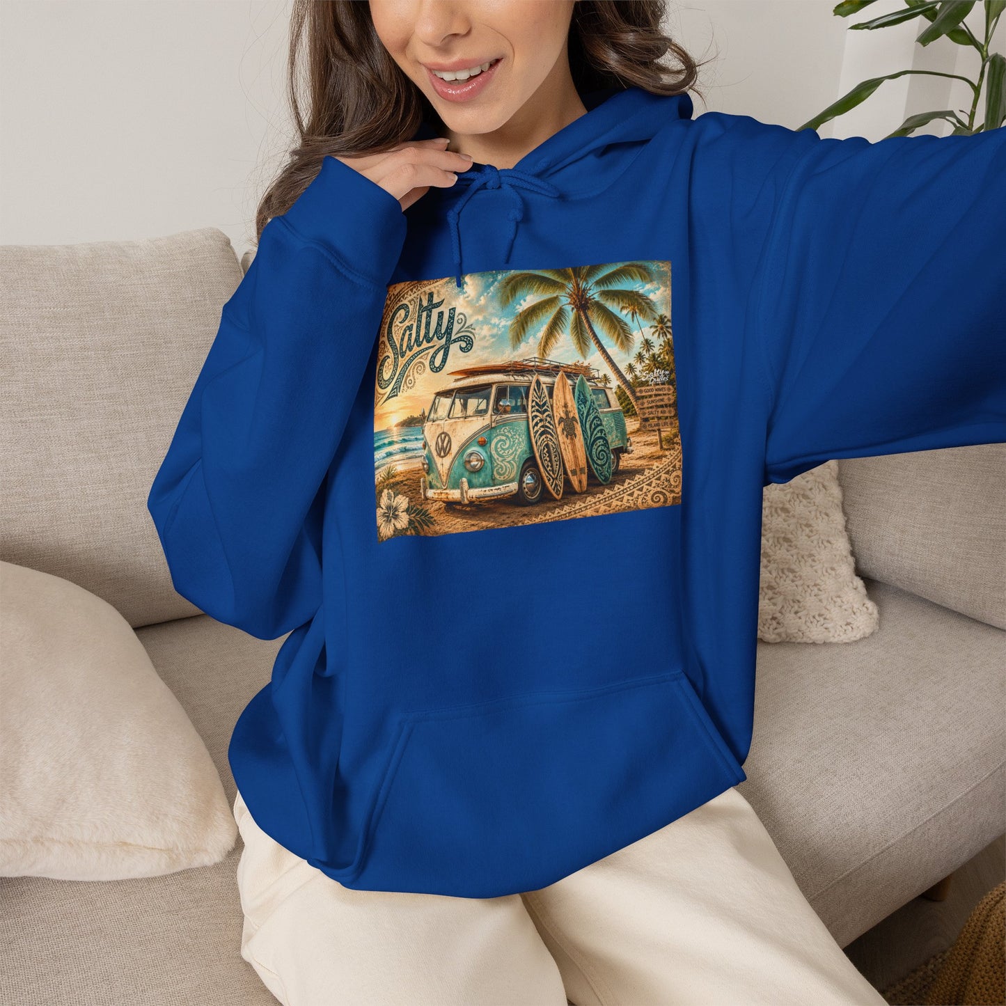 Vintage Salty Surf Hoodie — Retro VW Van Beach Pullover