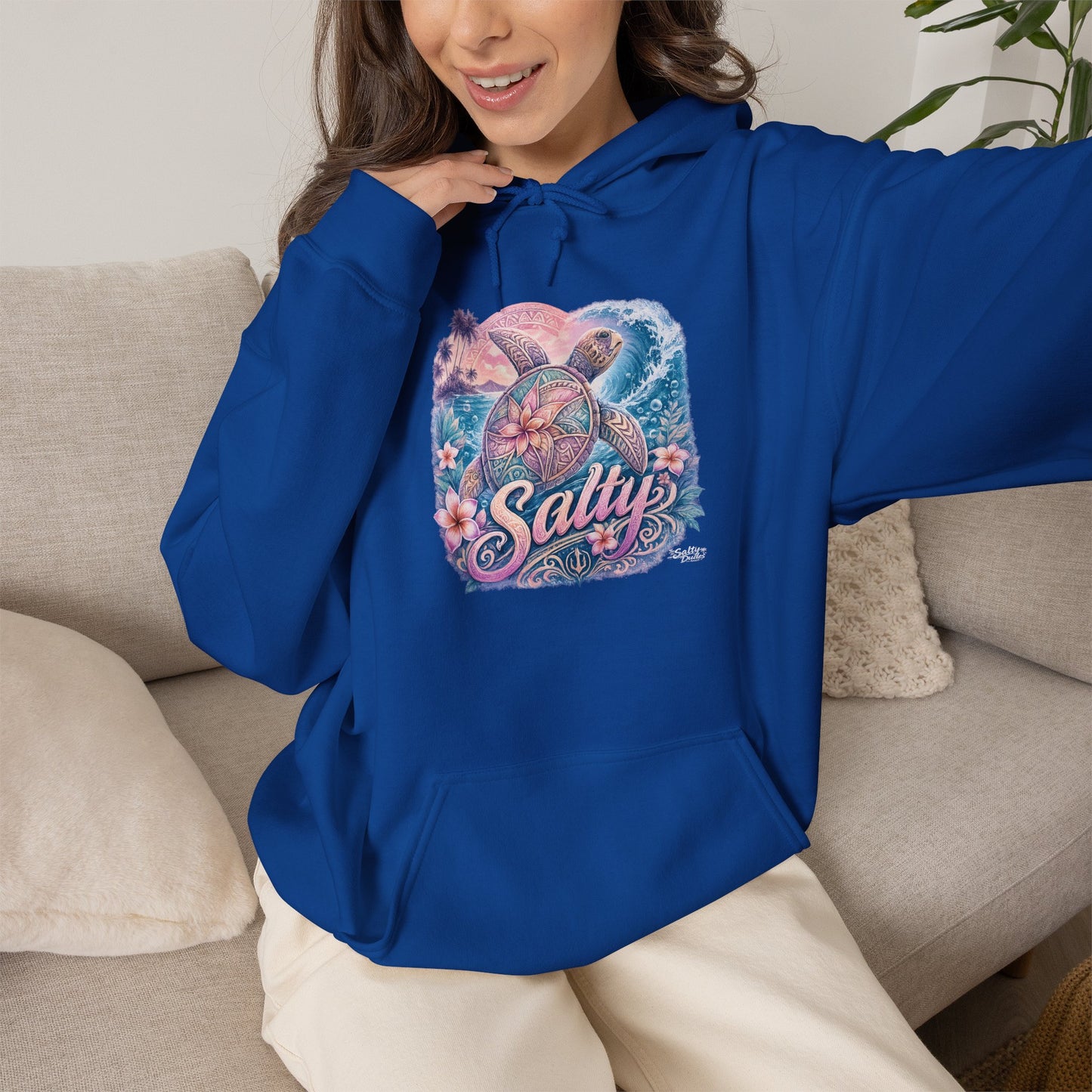 Salty Turtle Hoodie — Pastel Ocean Graphic Sweatshirt