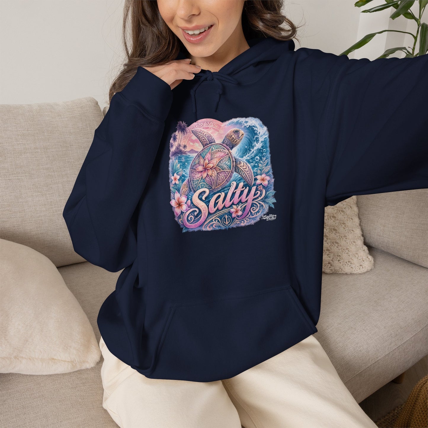 Salty Turtle Hoodie — Pastel Ocean Graphic Sweatshirt