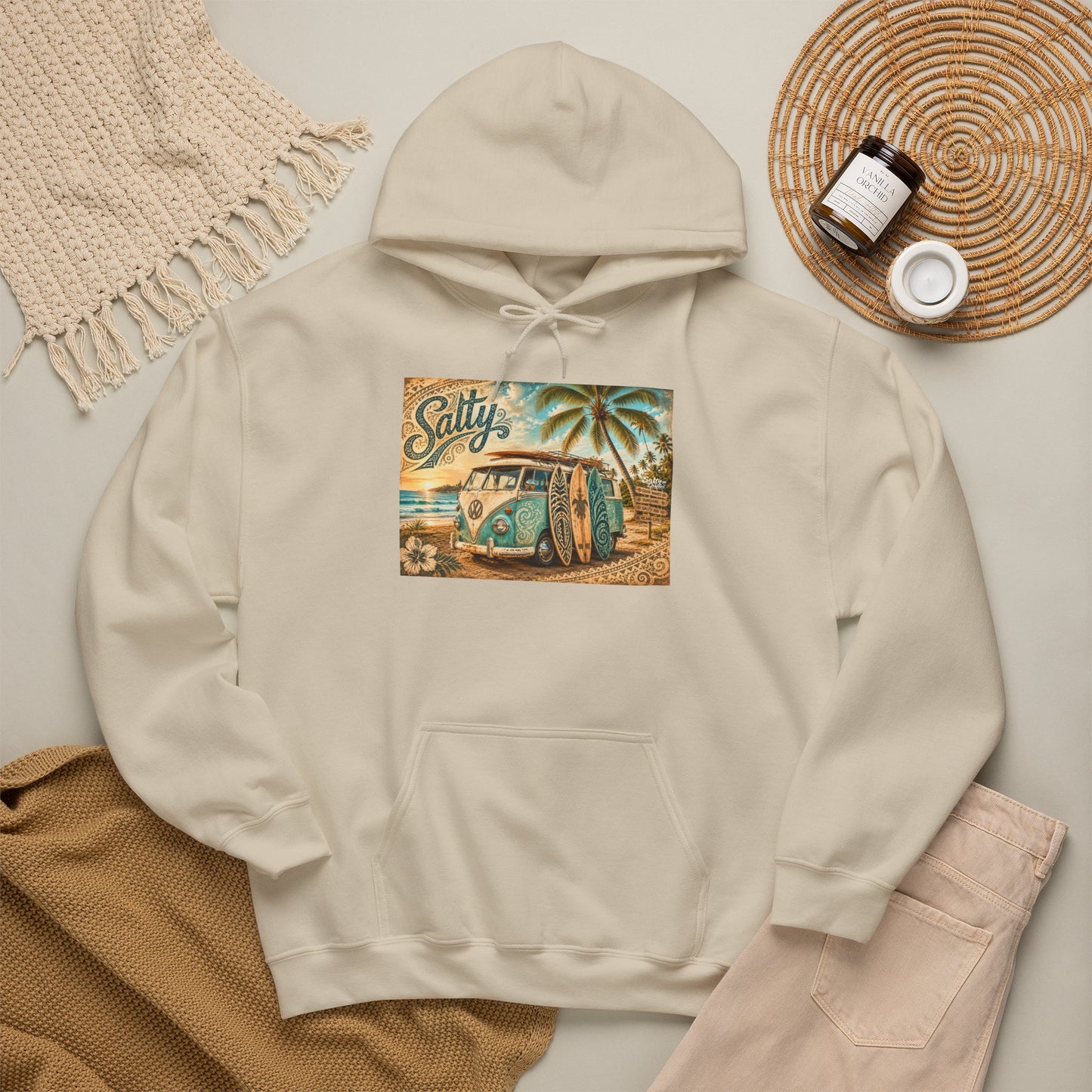 Vintage Salty Surf Hoodie — Retro VW Van Beach Pullover