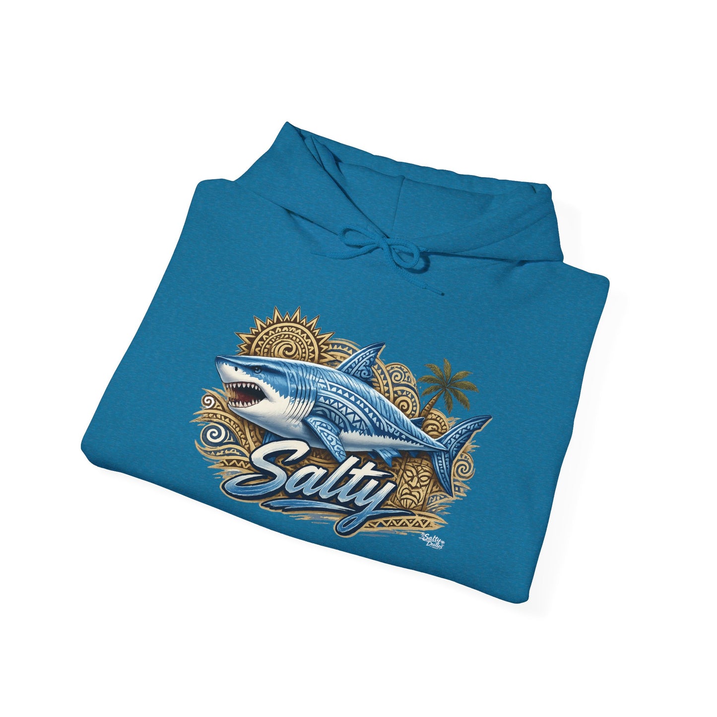 Salty White Shark Surf graphic Hoodie | Beach Palm Sun Ocean Illustration