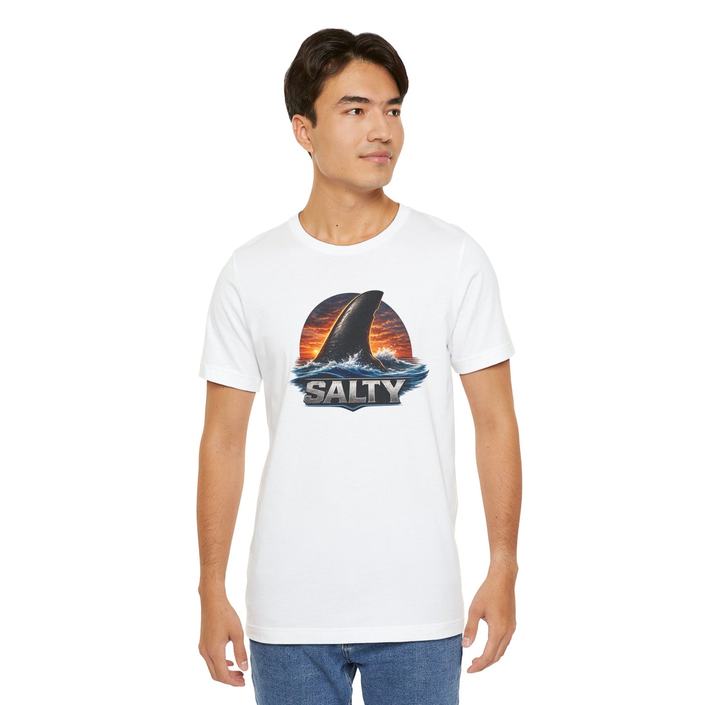 Salty Shark Tee – Ocean Sunset Shark Fin T‑Shirt