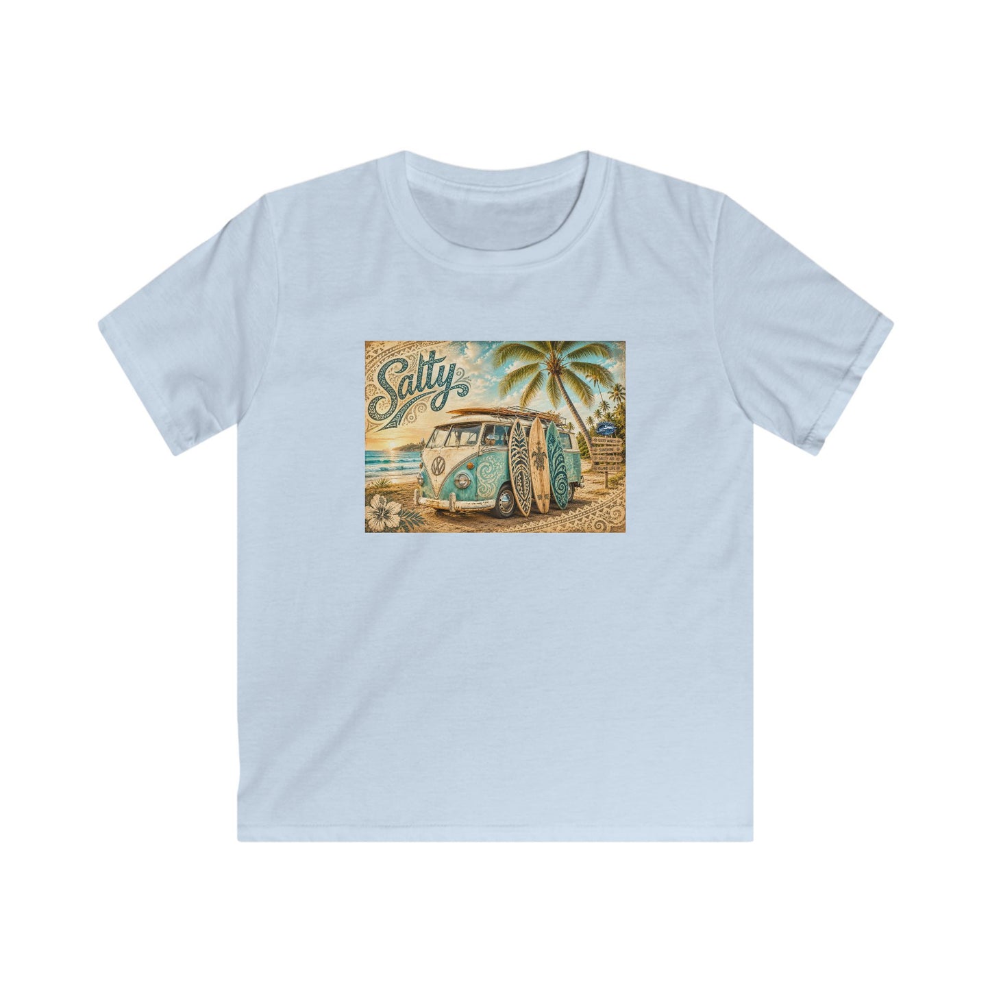 Kids Beach Van T‑Shirt – "Salty" Retro Surf Camper Tee for Boys & Girls
