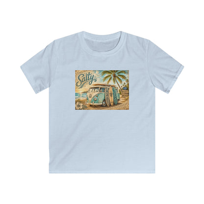 Kids Beach Van T‑Shirt – "Salty" Retro Surf Camper Tee for Boys & Girls