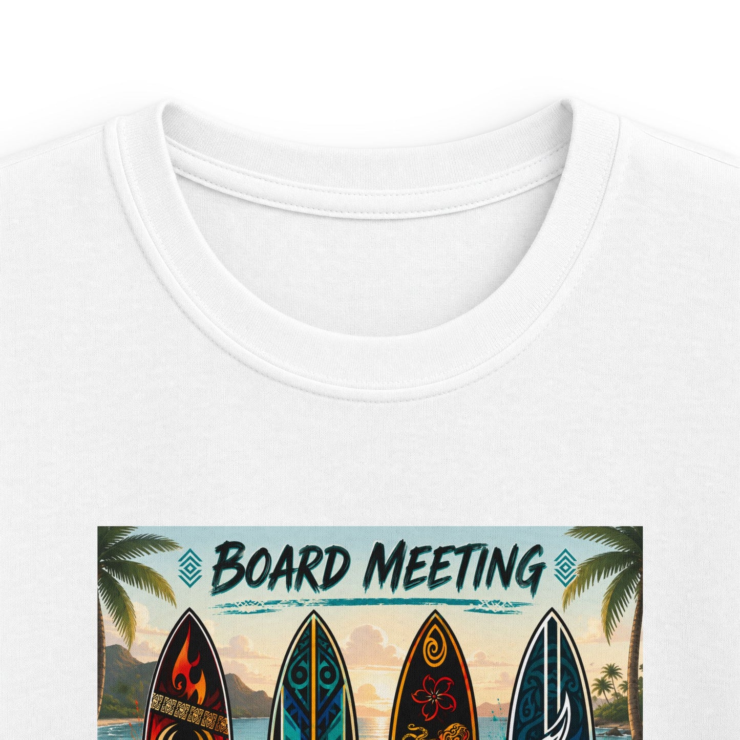 Kids Tee — "Board Meeting" Surfboard Graphic Beach Shirt