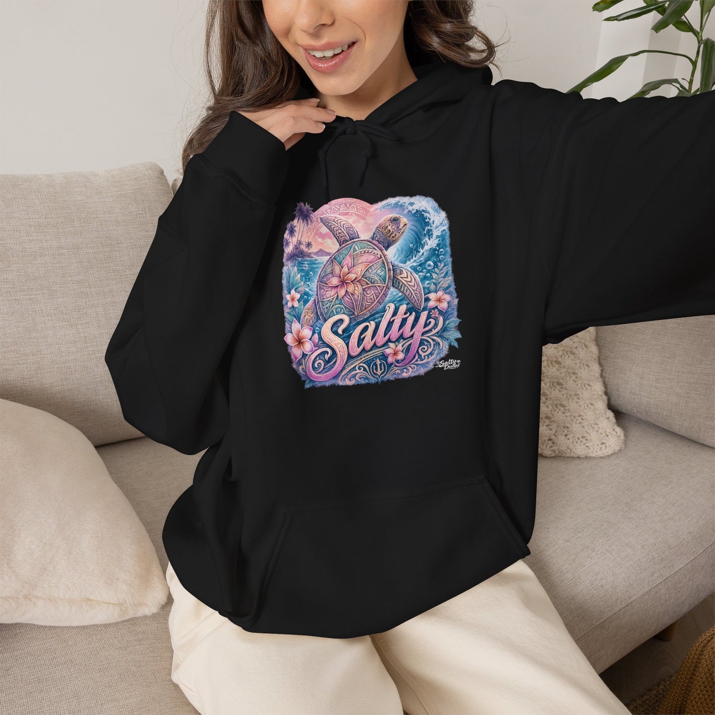 Salty Turtle Hoodie — Pastel Ocean Graphic Sweatshirt
