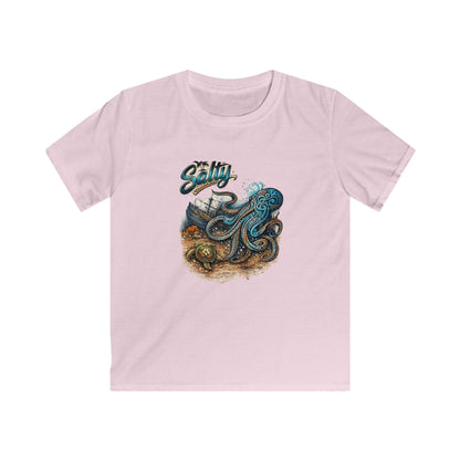 Kids Tee – Colorful Octopus Beach Illustration with "Salty" Script