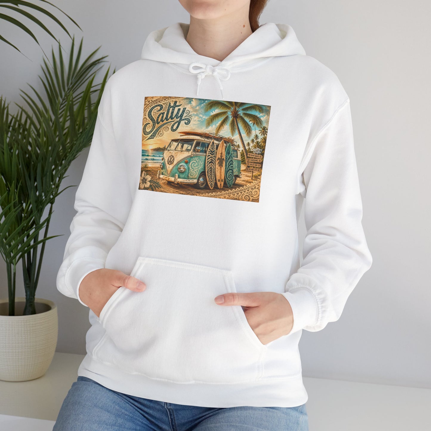 Vintage Salty Surf Hoodie — Retro VW Van Beach Pullover