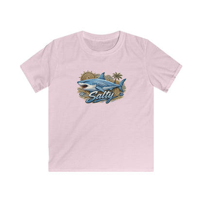 Kids Tee — 'Salty' Shark Beach Graphic Shirt for Boys & Girls