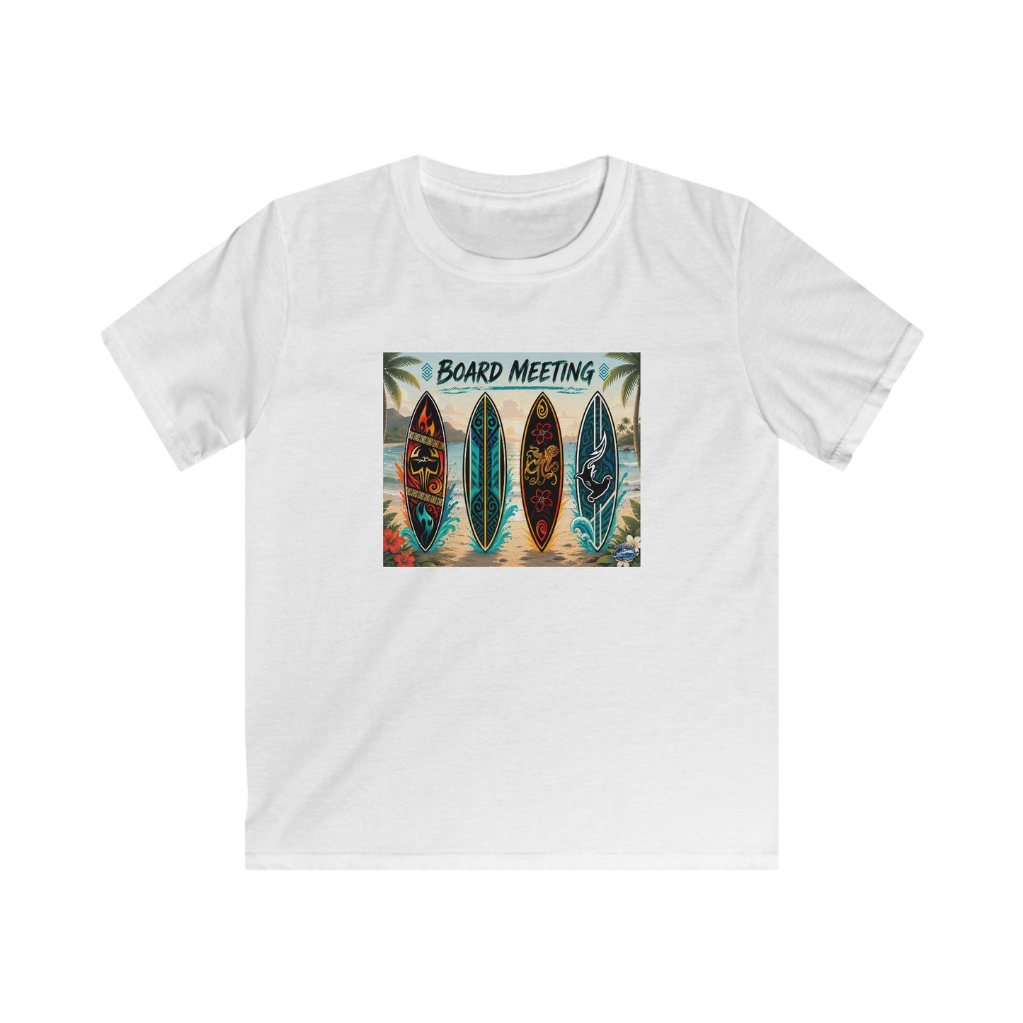 Kids Tee — "Board Meeting" Surfboard Graphic Beach Shirt