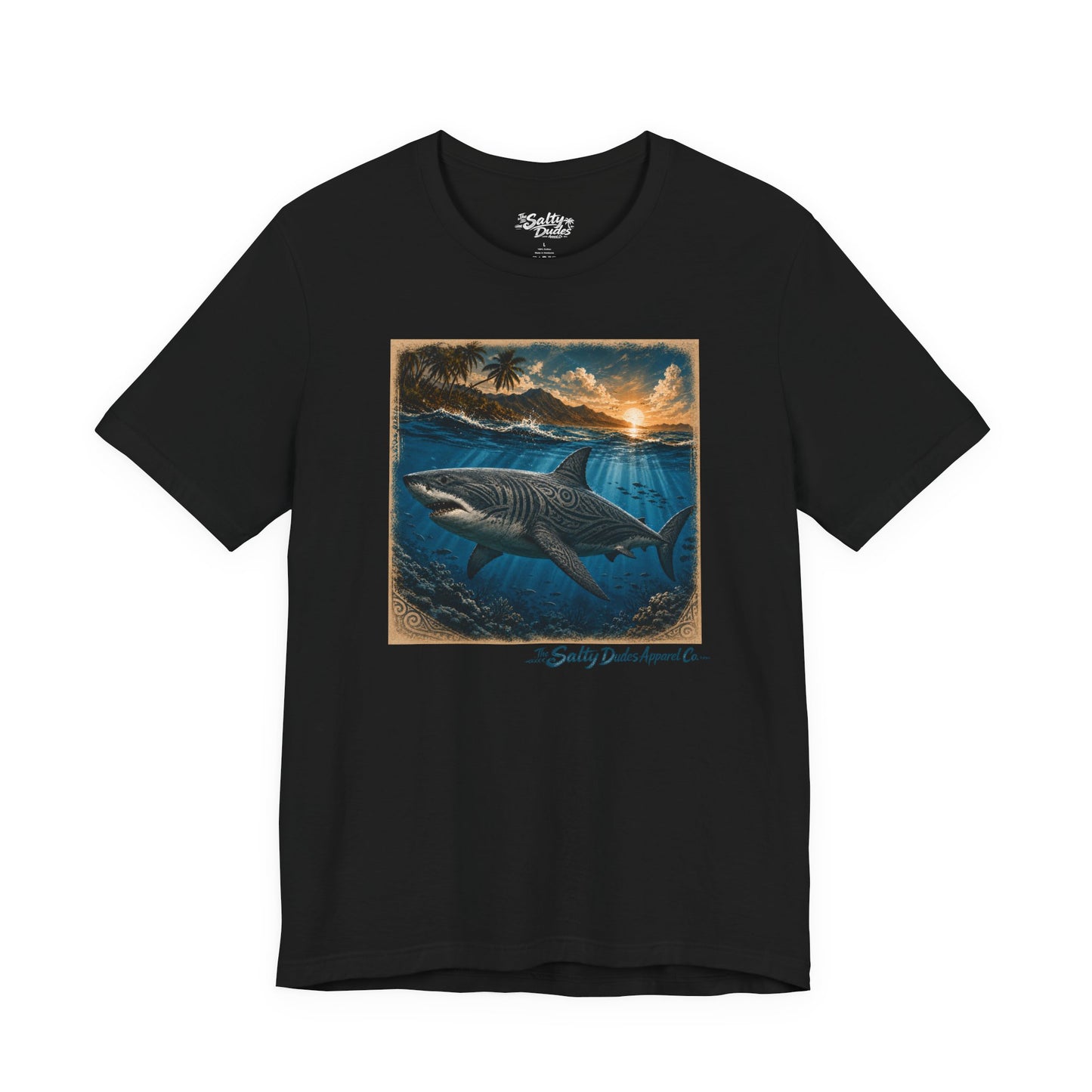 Great White Sunset Graphic Tee — Ocean Surf Adventure Shirt