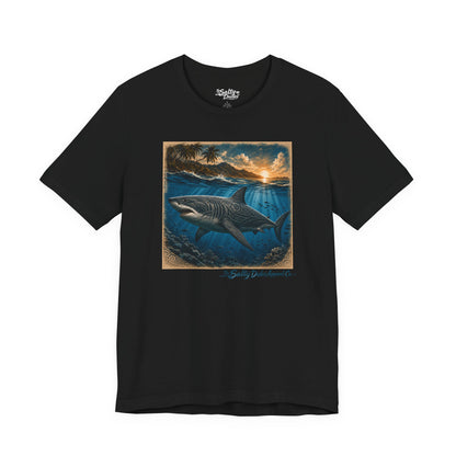 Great White Sunset Graphic Tee — Ocean Surf Adventure Shirt