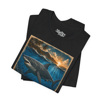 Great White Sunset Graphic Tee — Ocean Surf Adventure Shirt