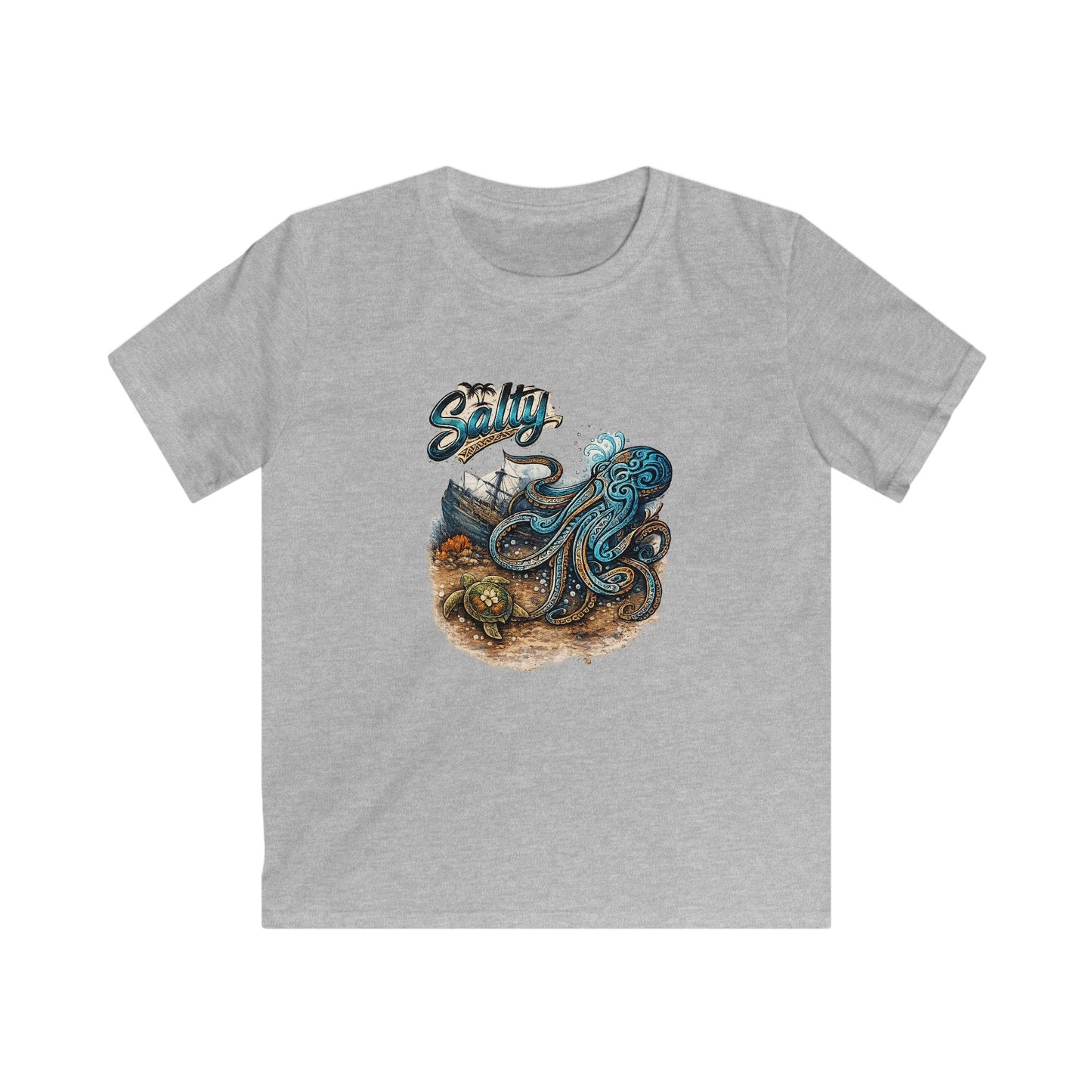 Kids Tee – Colorful Octopus Beach Illustration with "Salty" Script