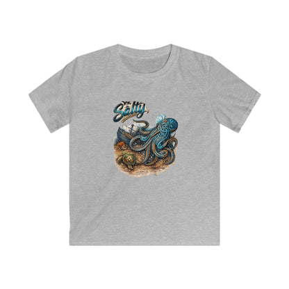 Kids Tee – Colorful Octopus Beach Illustration with "Salty" Script