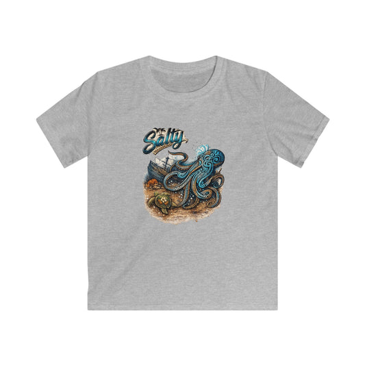 Kids Tee – Colorful Octopus Beach Illustration with "Salty" Script