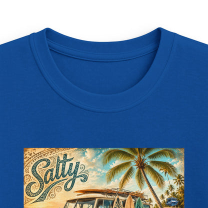 Kids Beach Van T‑Shirt – "Salty" Retro Surf Camper Tee for Boys & Girls