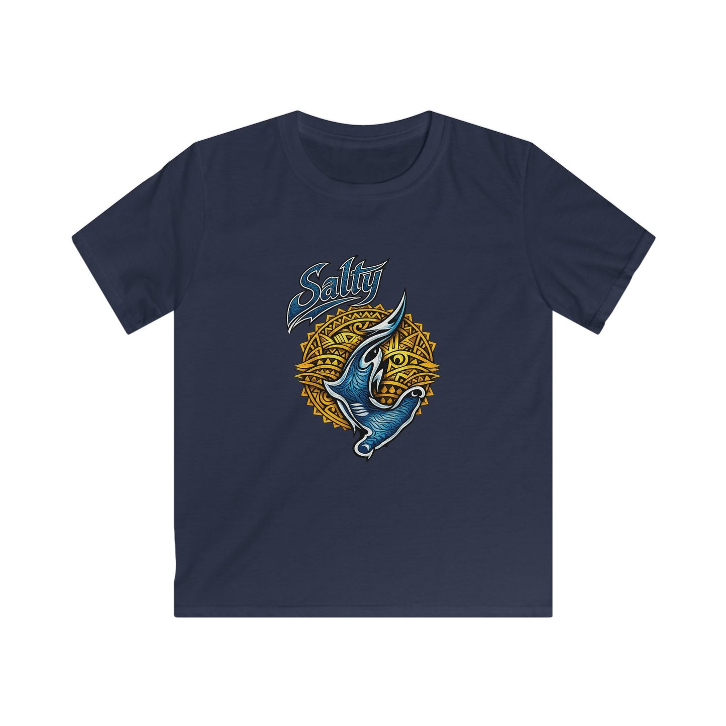 Kids Tee — Blue Shark Graphic “Shaka” Surf Style