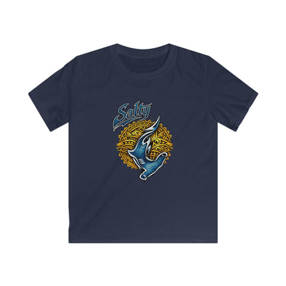 Kids Tee — Blue Shark Graphic “Shaka” Surf Style