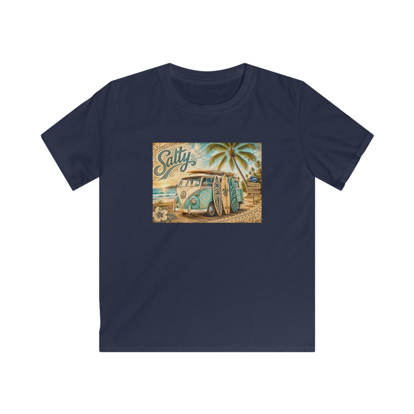 Kids Beach Van T‑Shirt – "Salty" Retro Surf Camper Tee for Boys & Girls