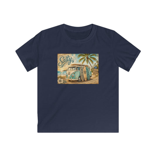 Kids Beach Van T‑Shirt – "Salty" Retro Surf Camper Tee for Boys & Girls