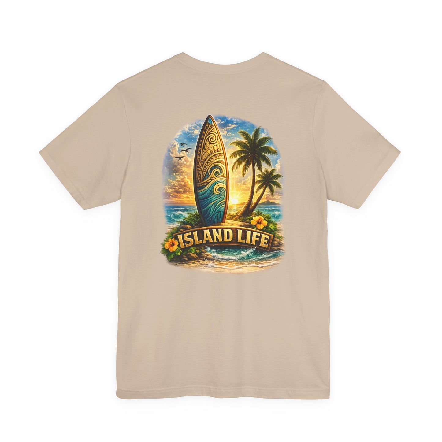 Island Life Surf T-Shirt — Tropical Surfboard & Palm Tree Tee