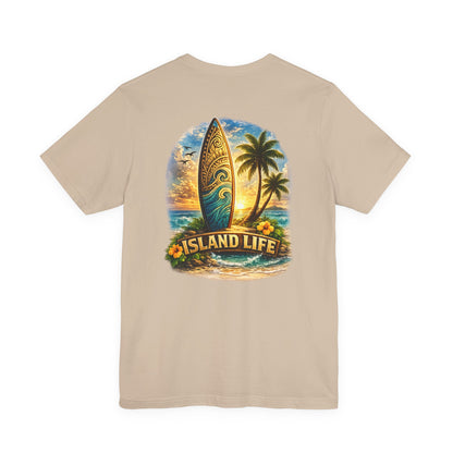 Island Life Surf T-Shirt — Tropical Surfboard & Palm Tree Tee