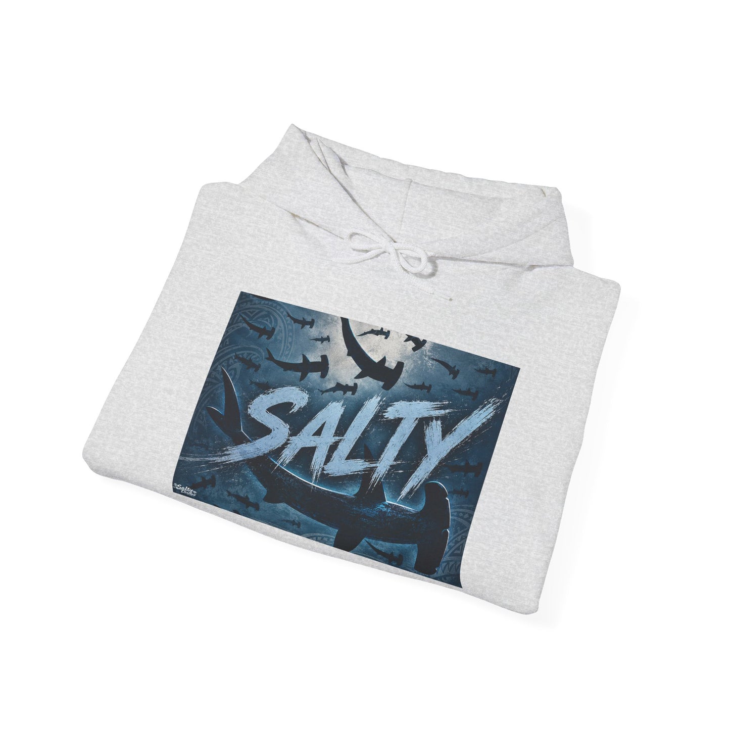 Salty Shark Graphic Hoodie | Ocean Waves, Blue Typography