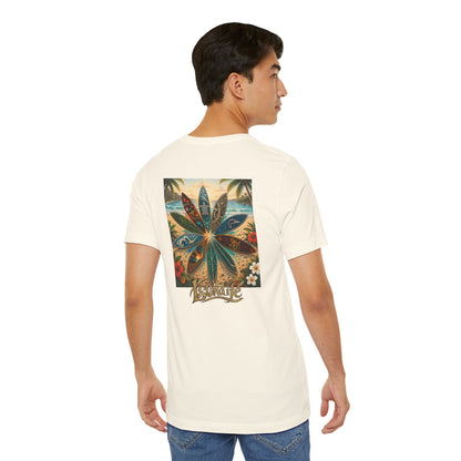 Surfboard Round Table Tee — Tropical Beach Vibes Graphic T-Shirt