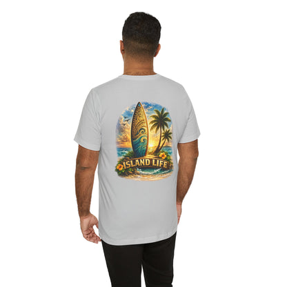 Island Life Surf T-Shirt — Tropical Surfboard & Palm Tree Tee