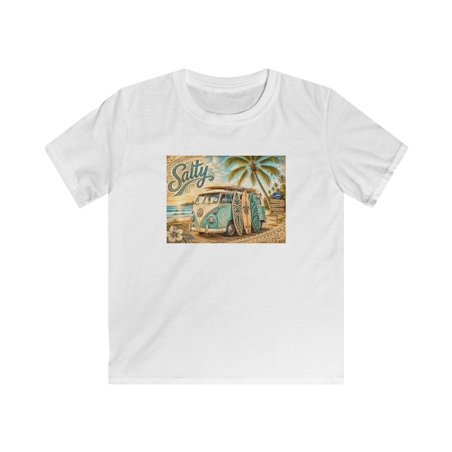 Kids Beach Van T‑Shirt – "Salty" Retro Surf Camper Tee for Boys & Girls