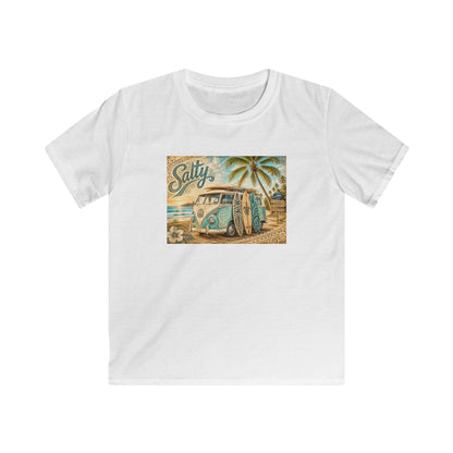 Kids Beach Van T‑Shirt – "Salty" Retro Surf Camper Tee for Boys & Girls