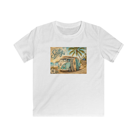Kids Beach Van T‑Shirt – "Salty" Retro Surf Camper Tee for Boys & Girls