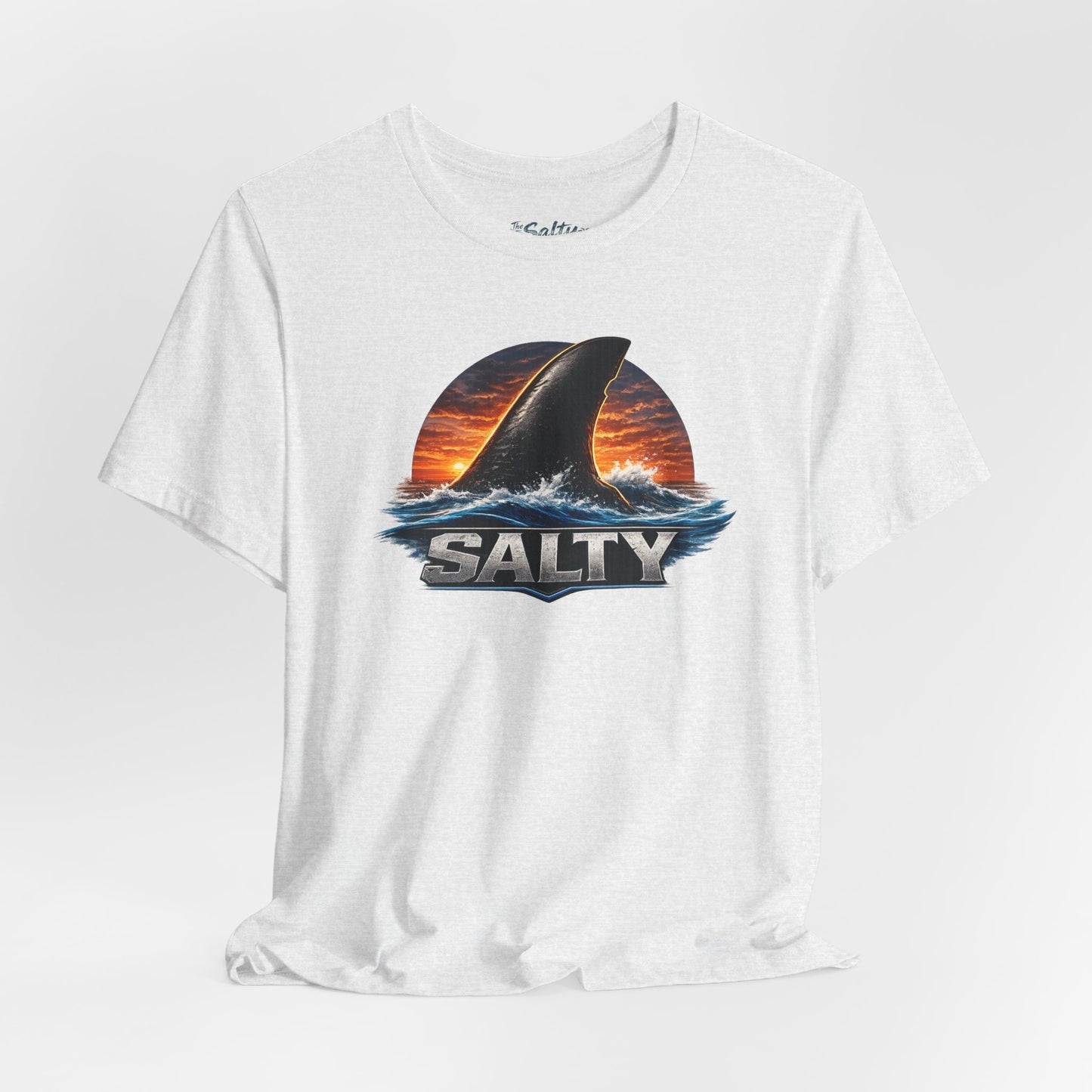 Salty Shark Tee – Ocean Sunset Shark Fin T‑Shirt